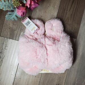 NWT Flora by Flora Nikrooz Soft Pink Plush Faux-Fur Slippers Women's Small 5-6